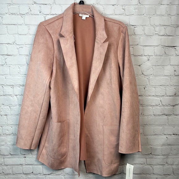 Charter Club Blush Pink Faux Suede Open Front Jacket Size Large - Picture 3 of 6